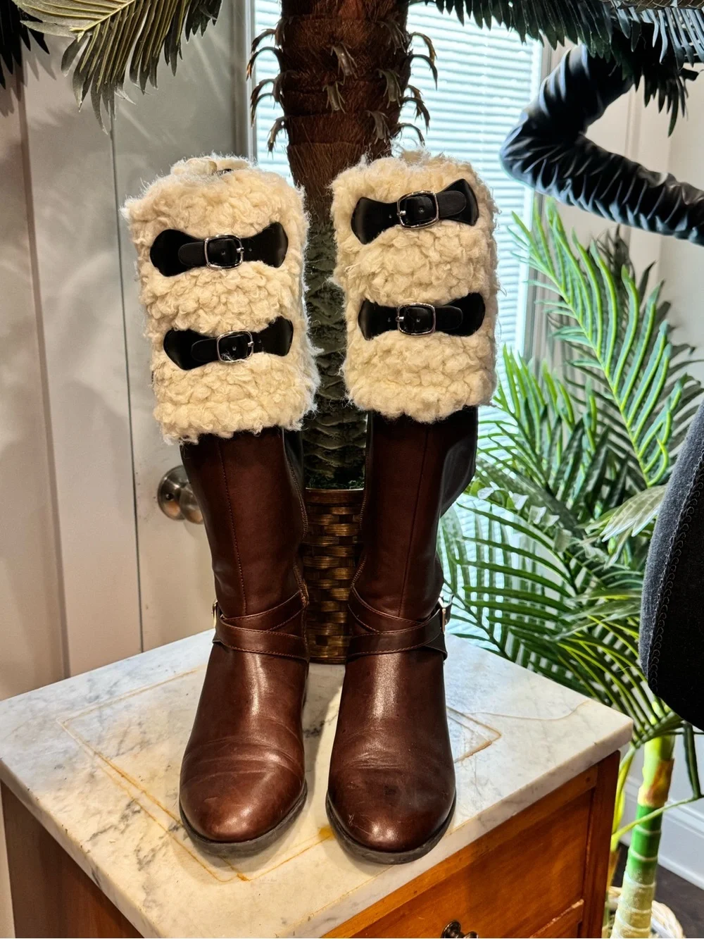 Faux Shearling Boot Cuffs with Buckle Detail - Cream by Fabulous Furs